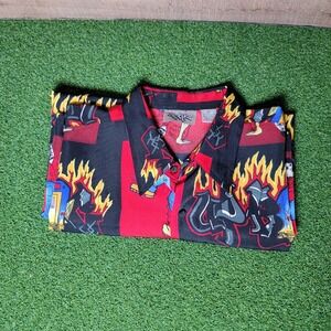 Up Roar Graphic Button Up Shirt Short Sleeve‎ Fire Print Black Red XXL